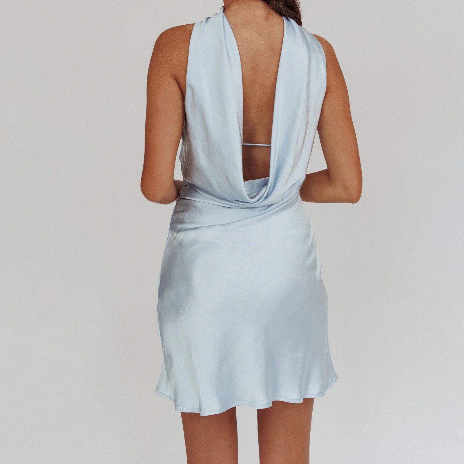 BXOXO Women Strapless Tube Mini Bodycon Dress with Scarf Y2k Sexy Open Back Silk Satin Club Party Night Short Dresses Summer