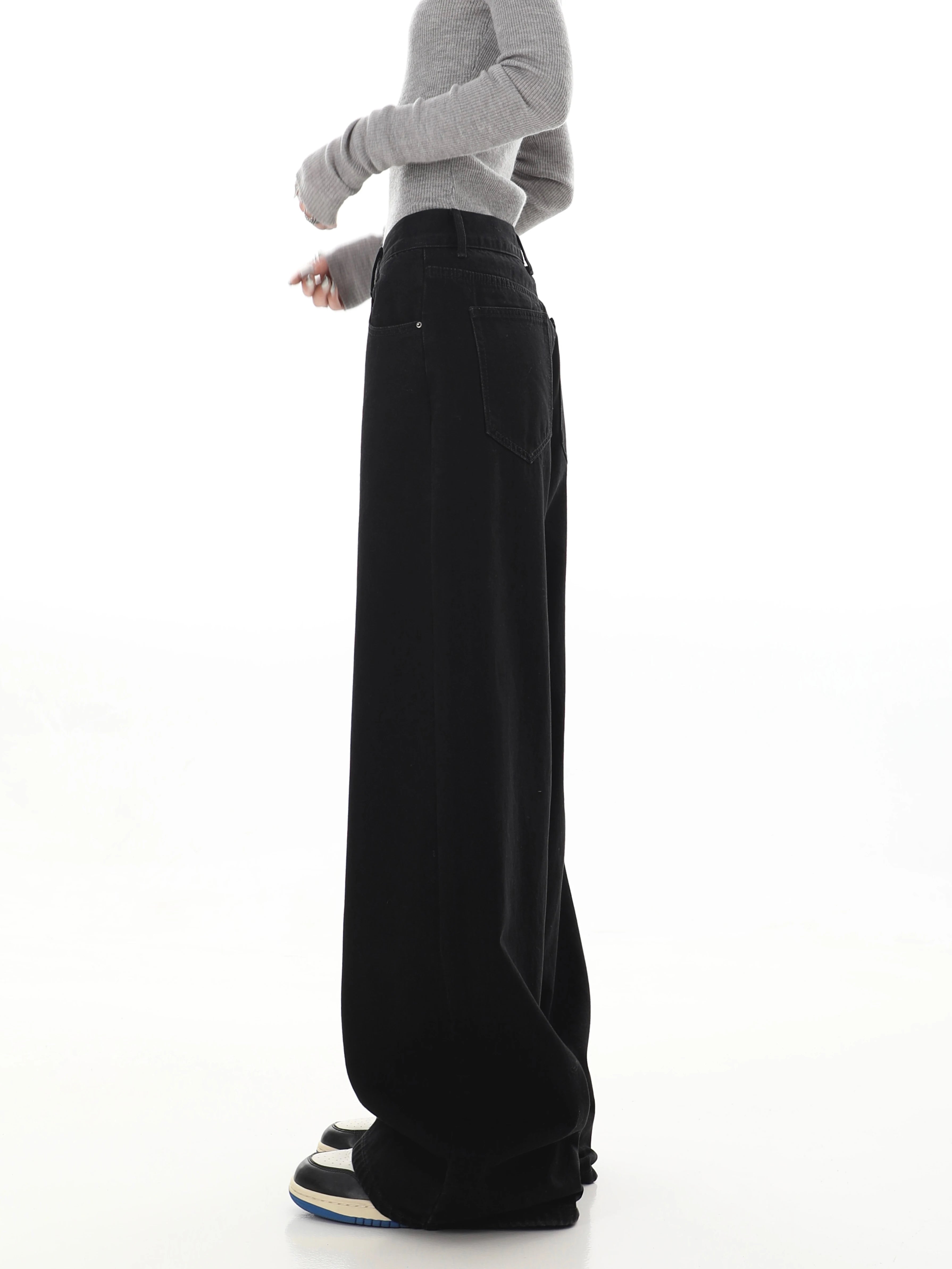 Bxoxo Y2K Black Jeans for Women Korean Fashion Streetwear High Waist Wide Leg Denim Pants Female Baggy Straight Trouser