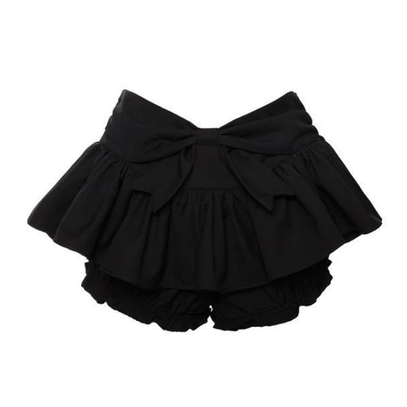 Bxoxo Y2k Bow Denim Skirt with shorts Kawaii Women Vintage Gyaru Ruffle Low Waist Sexy Pleated Mini Skirts Summer Streetwear