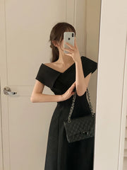 Bxoxo Long V-Ne Bla Dr Women's Korean Sle A-Line Skirt High Waist Summer New Faion mat Casual Dr
