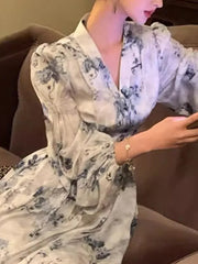 BXOXO Women Fashion Casual A-Line Print Long Dress Spring Summer Vintage Elegant Party Birthday Clothes Female Vestidos Wedding Robe