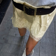 Bxoxo Lace Splice Satin Mini Skirt For Women 2025 New Fashion High Waist Casual Skirts Loose Elegant Commuting Female Skirt