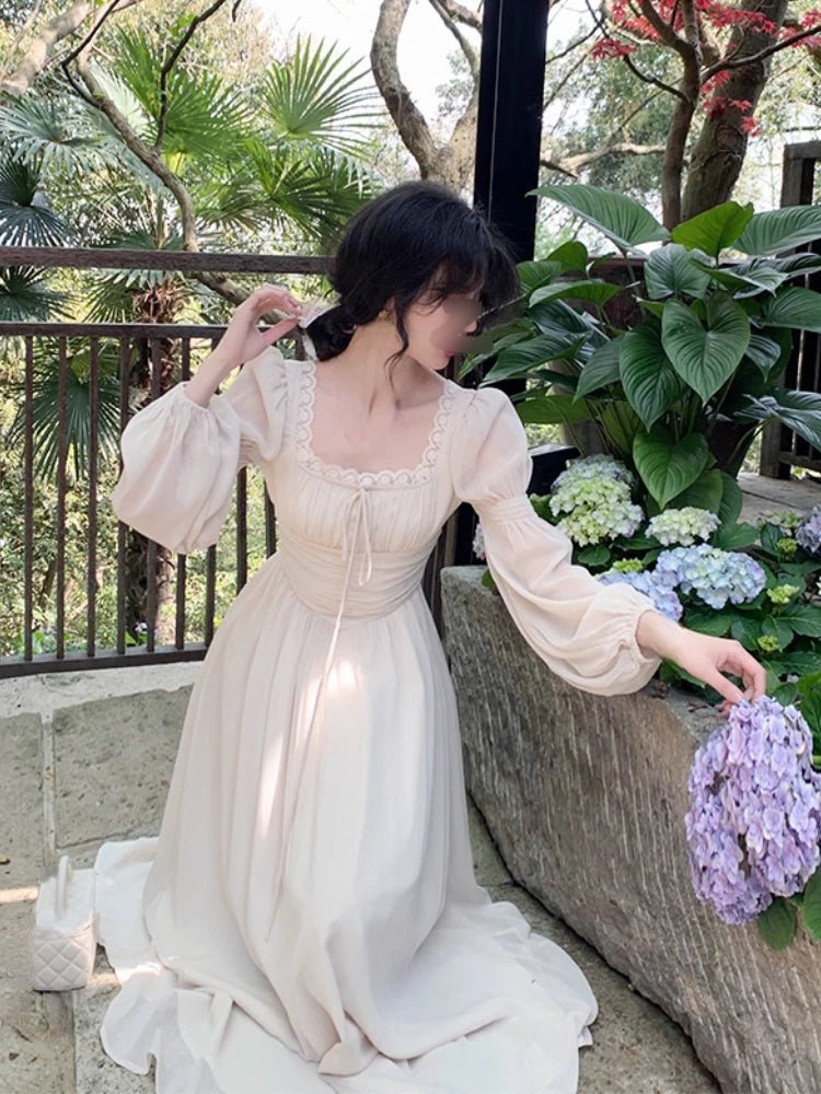 BXOXO Summer Elegant Fairy Midi Dress Women Causal Long Sleeve Vintage Party Dress Female Ruffles One Piece Dress Korean Chic Y2k