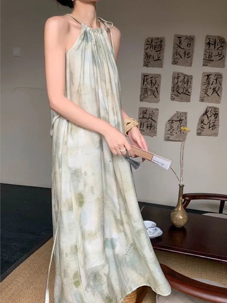 BXOXO Summer Women Elegant Casual Midi Dress Sleeveless Loose Vintage Chic Party Beach Holiday Clothes Female Print Vestidos New