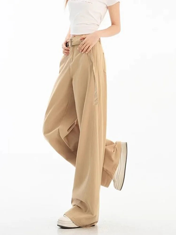 Bxoxo Belt Retro Khaki Jeans Women Y2K High Waist Loose Streetwear Denim Pants Casual American Vintage Autumn Wide Leg Trousers