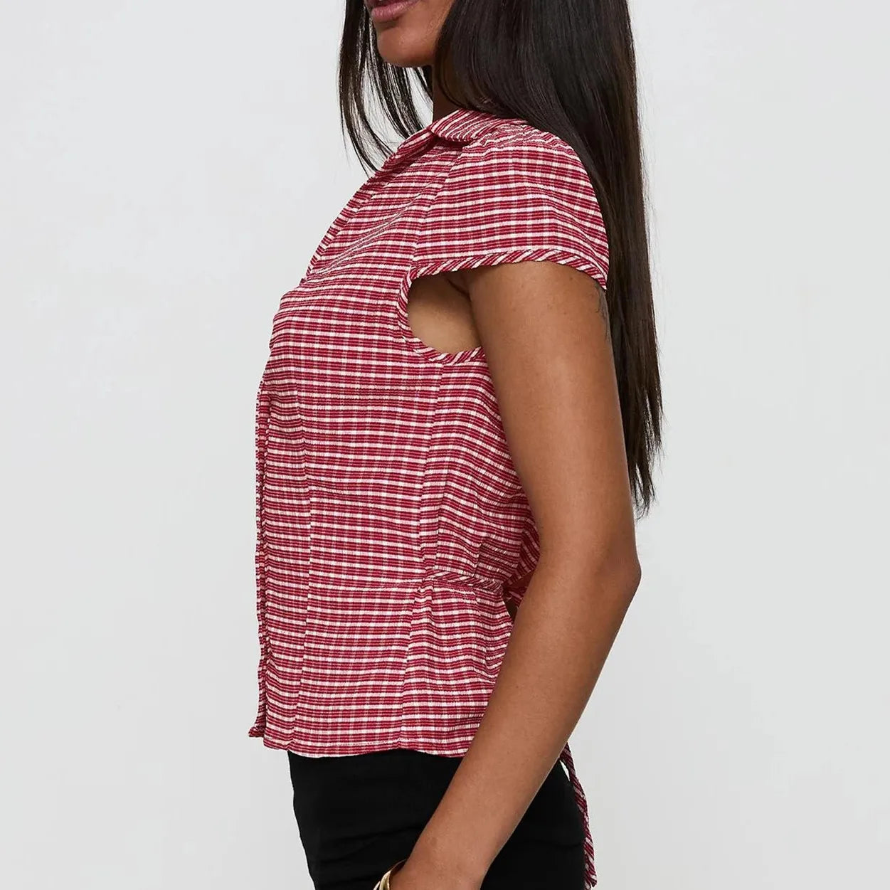 BXOXO Women's Basic Button Down Shirts Cap Sleeve Lapel Collar Tight Blouse Tie Up Back Slim Fit Tops Summer Office Shir