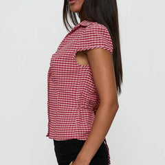 BXOXO Women's Basic Button Down Shirts Cap Sleeve Lapel Collar Tight Blouse Tie Up Back Slim Fit Tops Summer Office Shir