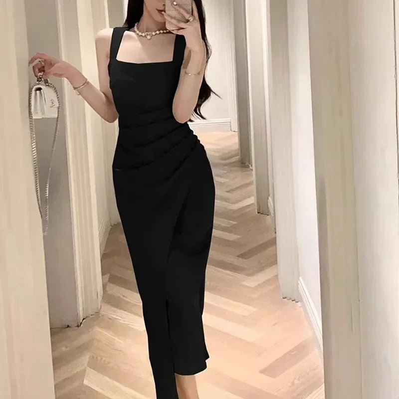 Bxoxo Elegant French Style Long Slim Fit Summer New Release High-end Feel Tank Dresses Women's Smooth Slim Fit Satin Dress