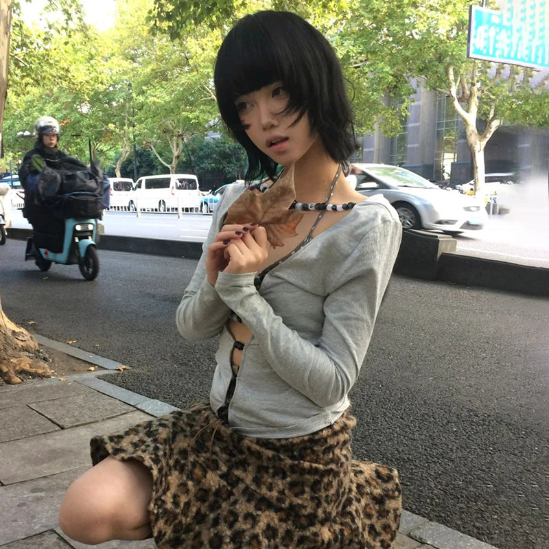 BXOXO Japanese Y2k Hollow Out T-shirt 2000s Aesthetics Long Sleeve Beaded Tops Vintage Harajuku Sexy Streetwear American Retro