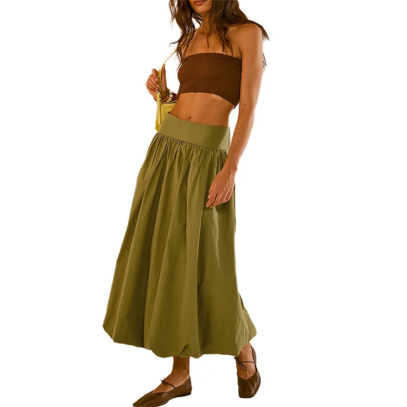 Bxoxo Skirts y2k Women Summer Elegant Solid Color High Waist Loose Fitting Long Bubble Skirt Office Ladies Skirts Streetwear