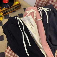 Bxoxo Autumn Corduroy Wide Leg Pants for Women High Waist Drawstring Loose Casual Pants Winter Thick Warm Straight Trousers Mujer