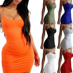 BXOXO Summer Street Bodycon Dress Sexy Short Dress Nightclub Dress for Women Tight-Fitting Wrap Hip Over-The-Knee Sleeveless Dresses