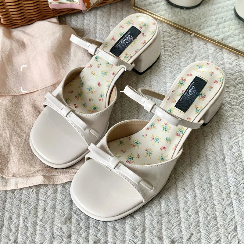 BXOXO High Heels Women Slippers Bow Chunky Heeled Shoes Dress Fashion Woman Sandals 2025 New Designer Pumps Luxury Sandalias De Mujer