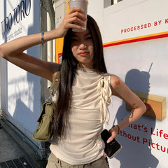 BXOXO Y2k Grunge Tops Women Hollow Out Sleeveless Mesh Tops Streetwear Vintage Retro Tank Tops Lace Up 2000s Japanese Vest