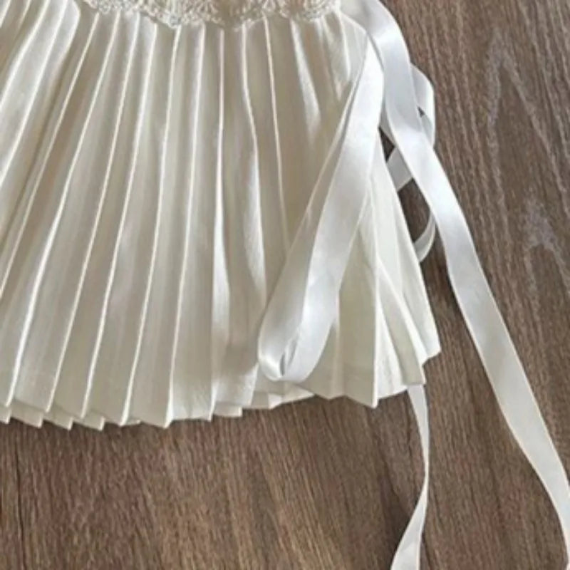 Bxoxo Y2K Lace Up Mini Skirts Women Korean Fashion High Waist Preppy Lace Patchwork Pleated Skirt Sweet Lolita A Line Faldas Mujer