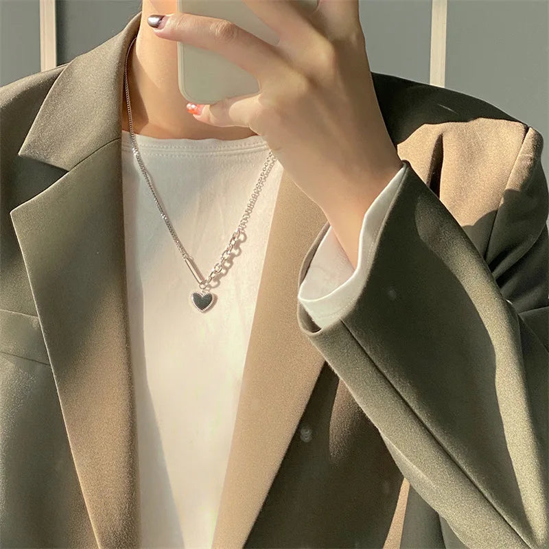BXOXO Vintage Love Heart Pendant Necklace for Women Trend Aesthetic Gold Color Metal Chain Collar Choker Party Jewelry Birthday Gifts