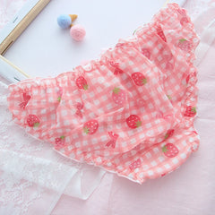 BXOXO Cute School Girl Strawberry Panties Sexy Mesh Breathable Underwear Japanese Kawaii Lolita Intimate Lingerie Femme Thong