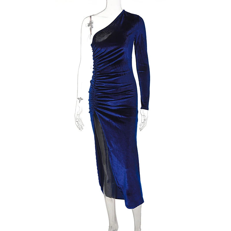 Bxoxo Women Elegant Long Sleeve Party Evening Velvet Bodycon Split Pencil Midi Dress 2024 Spring Autumn Clothes