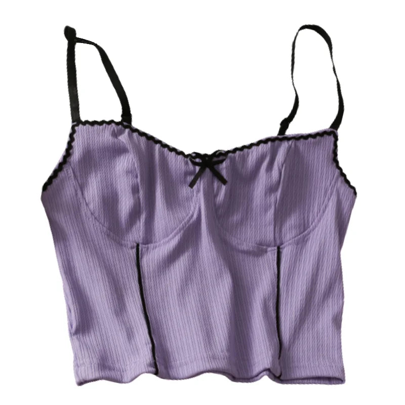 BXOXO Women Purple Knitted Crop Tops Straps Sexy Camis Tops Women Cute Crop Tops For Summer Y2K Tops For Women Summer