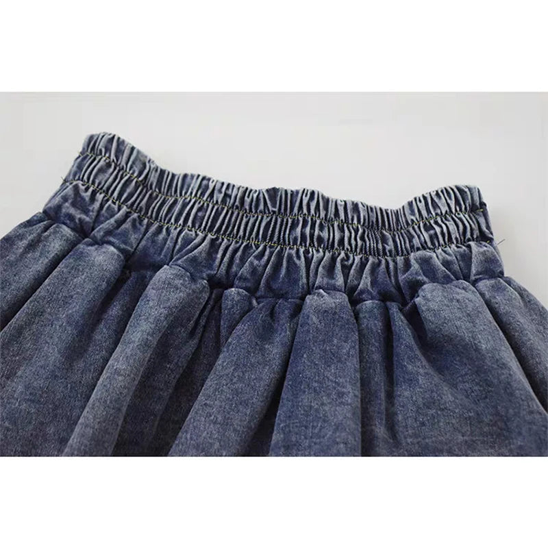 Bxoxo Y2k Bow Denim Skirt with shorts Kawaii Women Vintage Gyaru Ruffle Low Waist Sexy Pleated Mini Skirts Summer Streetwear