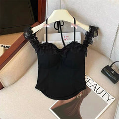Bxoxo Sexy Slash Neck Lace Halter Camis Women Summer Sweet Slim Sleeveless Vest Y2K Streetwear Hot Girls Off Shoulder Tank New