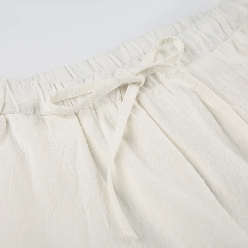 Bxoxo Cotton Linen White Pants Basic Drawstring Low Waist Wide Leg Pants Casual Y2K Clothes For Summer Trousers