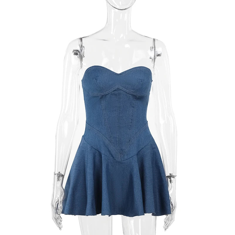 BXOXO Summer New Temperament Wrap Hip A Skirt European And American Style Sexy Bra Imitation Denim Dress For Women