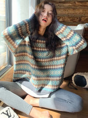 Bxoxo Winter Knitwear Pullover Sweaters For Women Top Blue Vintage Long Loose Autres Sweats Warm Korea Fashion Kawaii Jersey Jumper