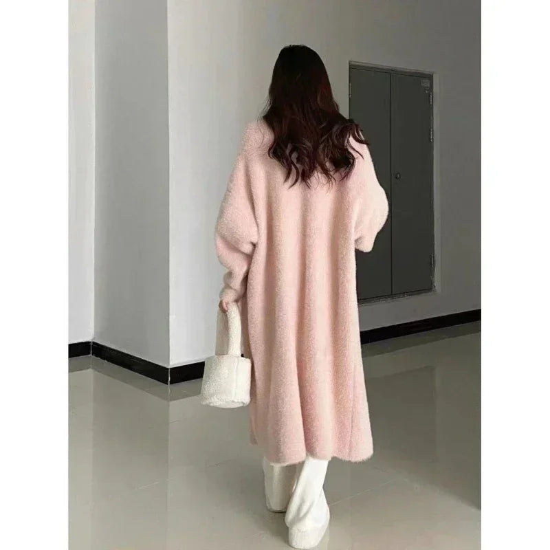 BXOXO Elegant Sweet Long Sweater Cardigan Women Korean Style Sweaters Coat Autumn Winter Solid Loose Casual Vintage Cardigan