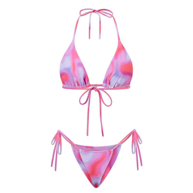 BXOXO Women 2 Pieces Bikini Swimsuit Spaghetti Strap Top Tie Side Triangle G-Thong Bathing Suit Beach Holiday Swimwear