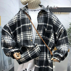 Bxoxo Cotton Plaid Shirt for Women Y2K Vintage Loose Single Breasted Female Tops Harajuku Preppy All Match Long Sleeve Blouse New