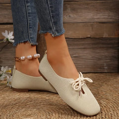 BXOXO Autumn Mesh Breathable Women's Flat Shoes Solid Simple Ballet Flats Female Casual Lace-up Walking Shoes for Women