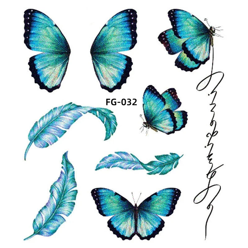 BXOXO 1Sheet Fairy Butterfly Wings Shiny Tattoo Sticker Waterproof Eyes Face Art Fake Tattoos for Women Makeup Dance Music Festival