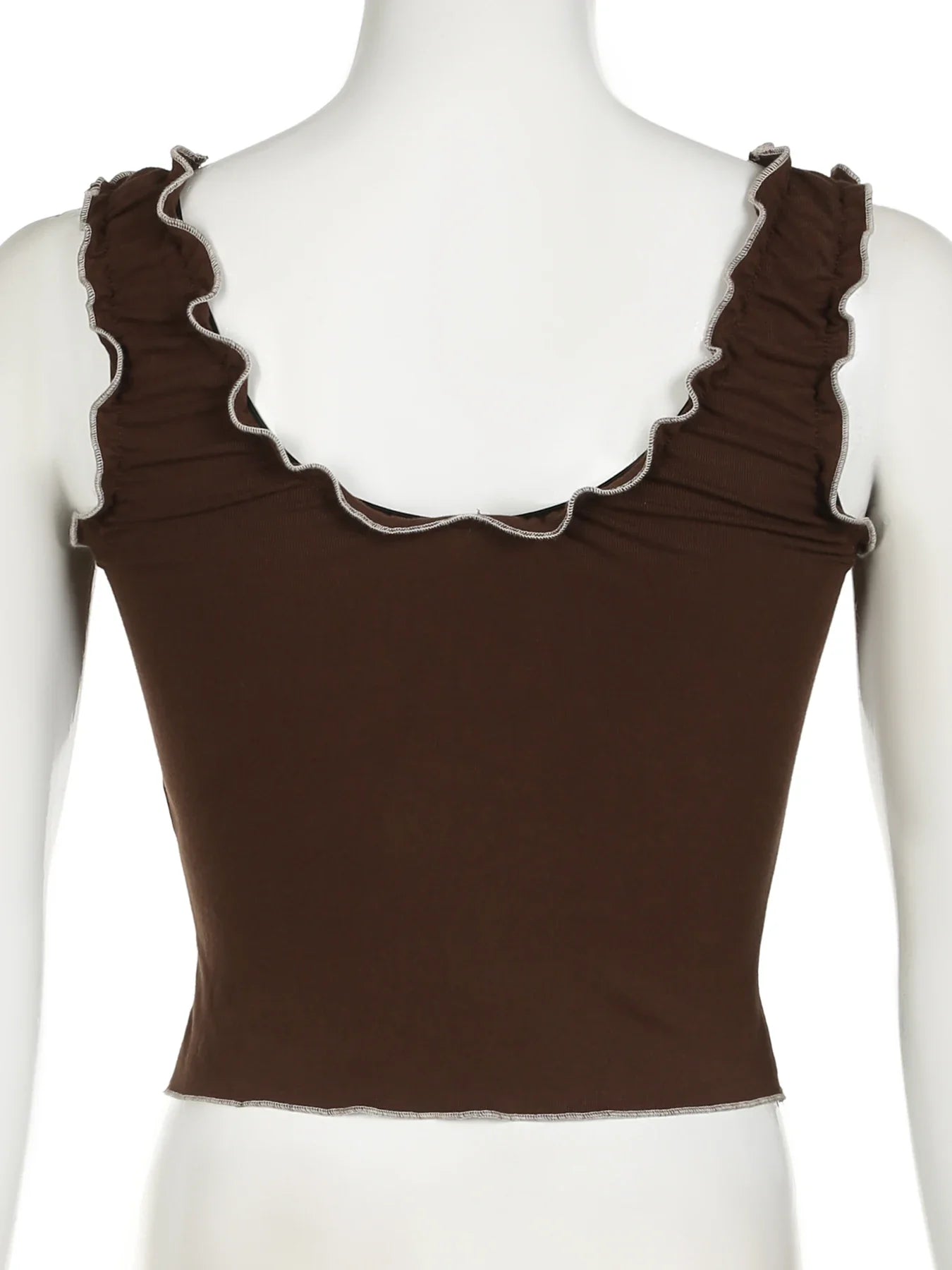 BXOXO Y2K Frill Camisole Women Brown Tie Up Crop Tops Kawaii Sweet Aesthetic Sleeveless Tank Top Female 2000s Coquette Outfit