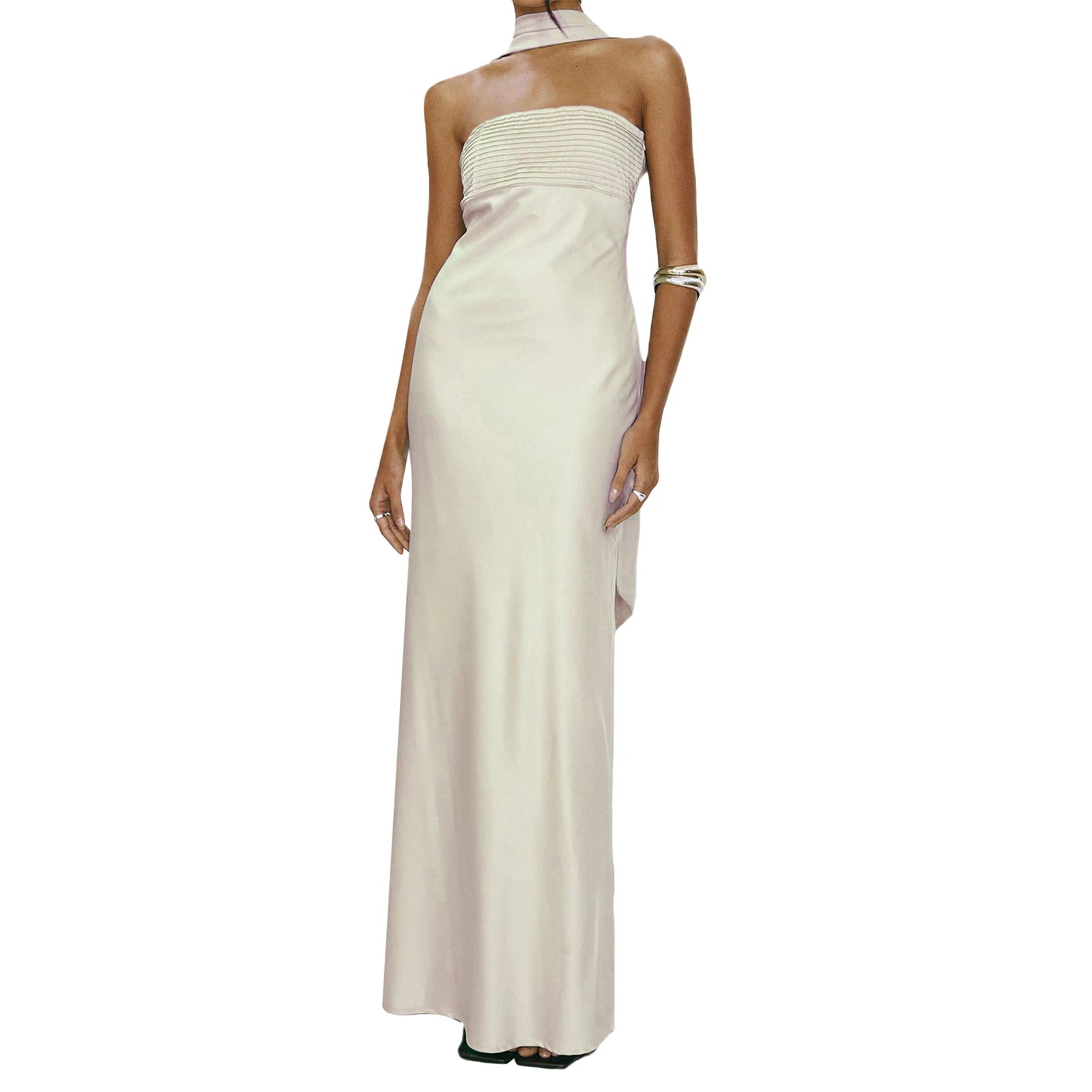 BXOXO Women Summer Long Bandeau Dress Sleeveless Off Shoulder Solid Color Tube Top Dress with Scarf Formal Cocktail Sundress
