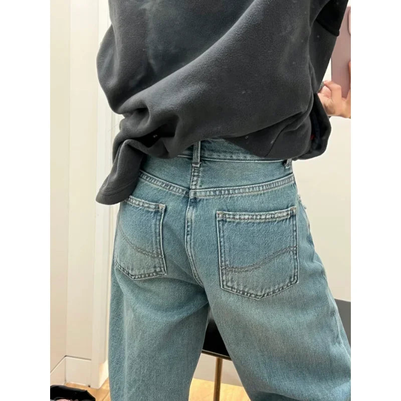 Bxoxo Streetwear Female Trousers Wide Leg Jeans for Women Blue High Waisted Jeans Women's Denim Pants Y2k Women's Clothing