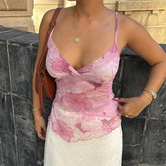 BXOXO Women V Neck Sleeveless Layers Crop Tops Y2k Coquette Tie Dye Print Camisole Boho Beach Backless Tank Tops Laides Vest