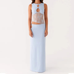 BXOXO Sexy Women Long Dress Lace Patchwork Hollow-Out Sleeveless Dress Summer Casual Fashion Bodycon Dress Party Night