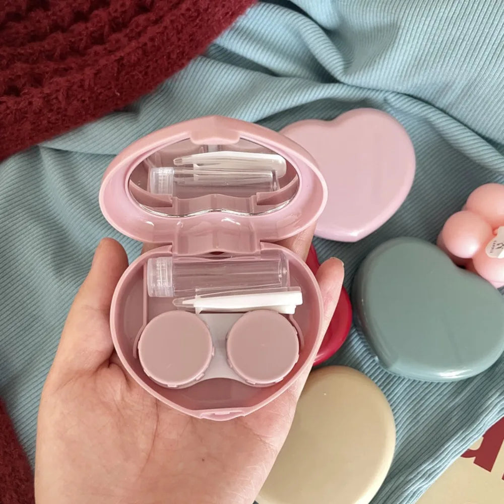 BXOXO Portable Contact Lenses Box Travel Heart With Mirror Tweezer Storage Care Holder Mini Eyes Tool Kit Contact Lens
