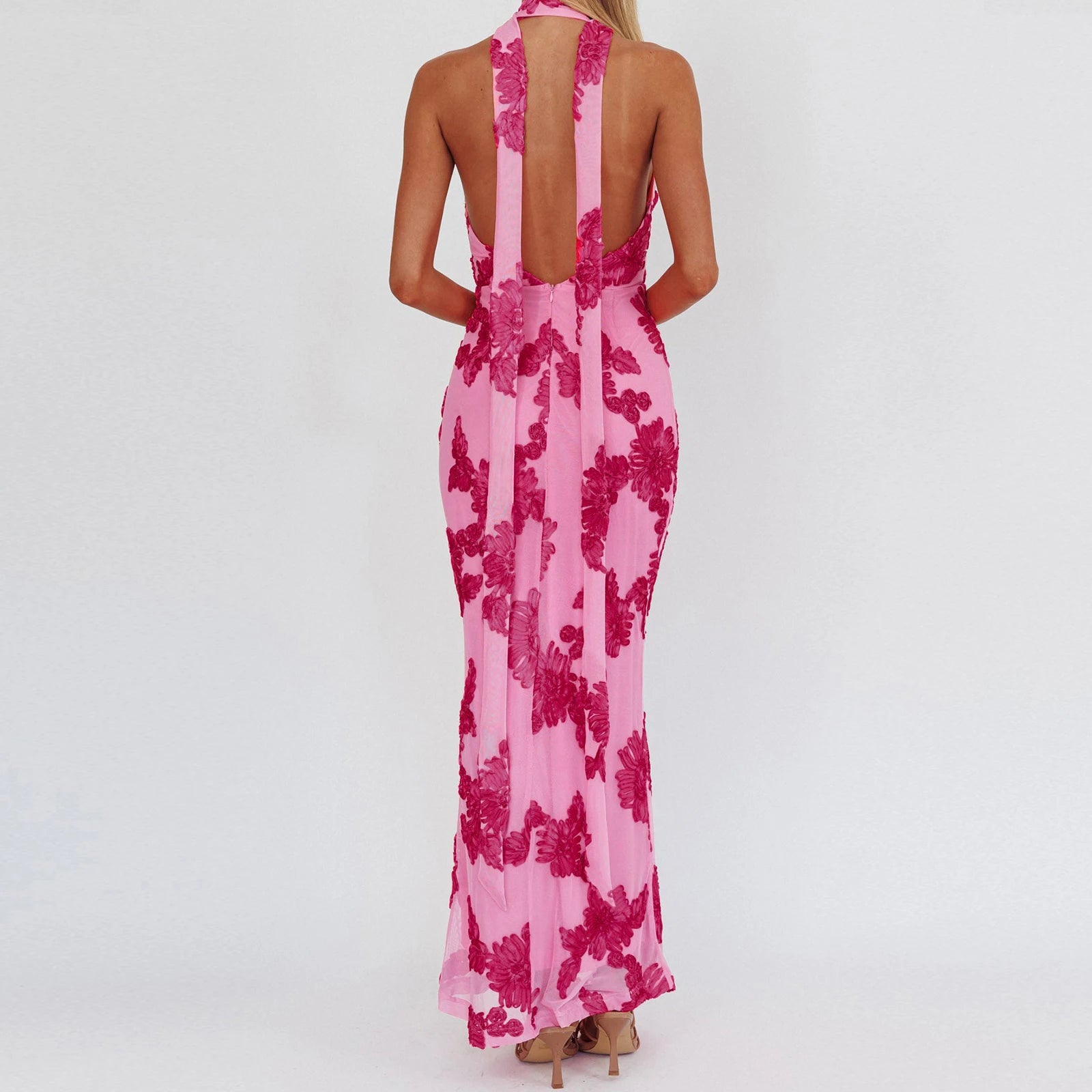 BXOXO Women Floral Maxi Dress Spaghetti Strap Slip Dress Y2k Bodycon Backless Flowers Print Going Out Long Sundress