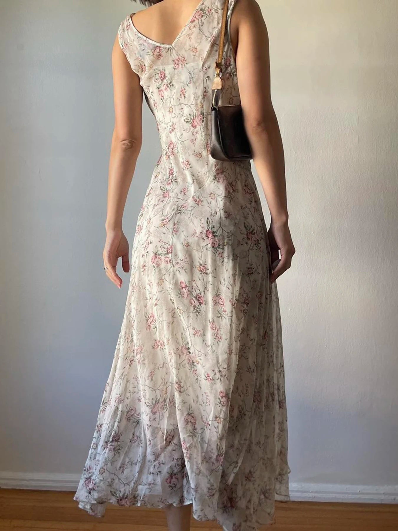 BXOXO French Chic Elegant Flower Print Women Dress Lace Trim Ruched Slim Long Dress Summer New Clothes