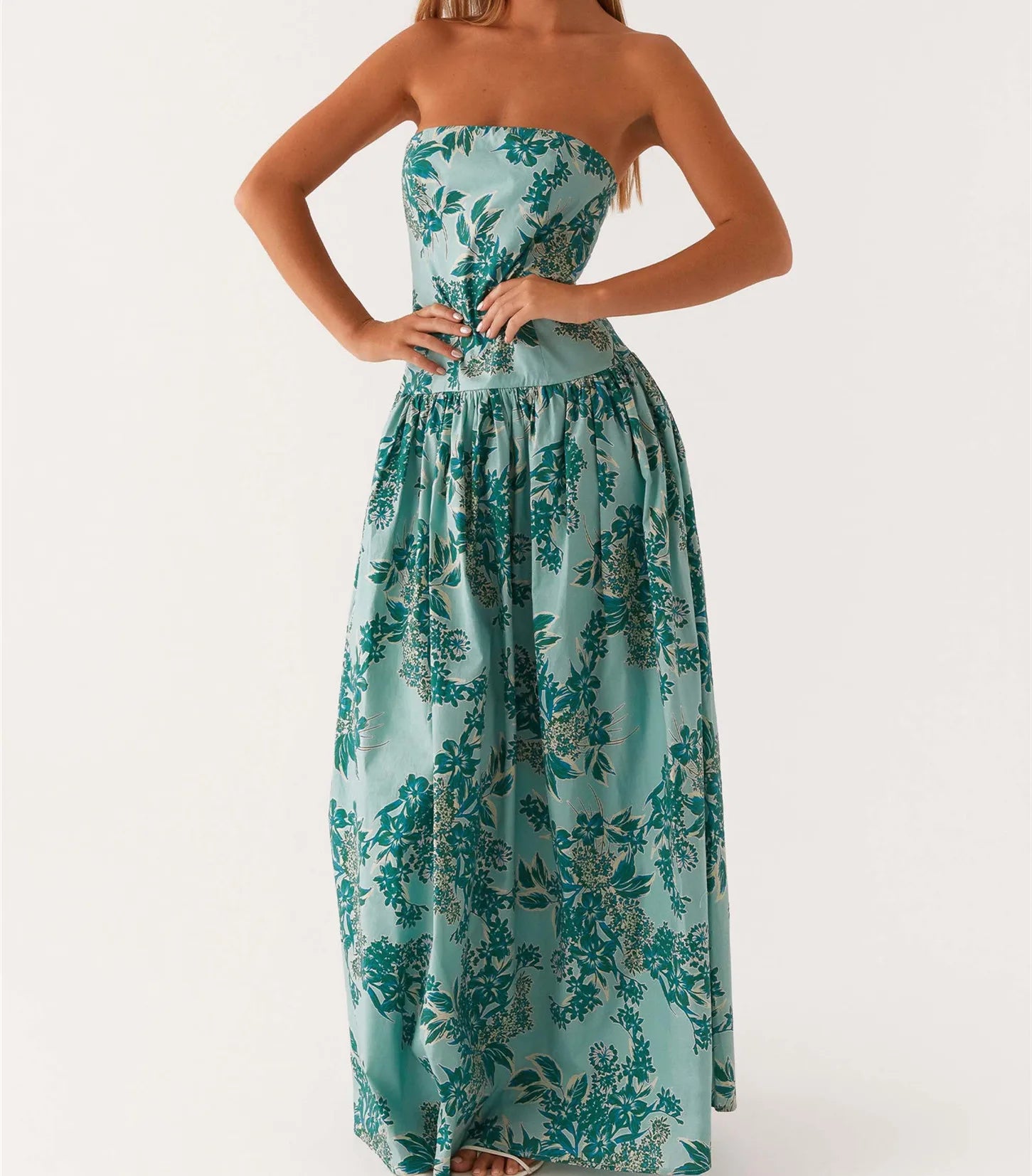 BXOXO Women's Strapless Dress Stylish Dot Print/Floral Print Sleeveless Tube Long Dress for Summer Holiday Party Clubwear