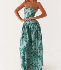 BXOXO Women's Strapless Dress Stylish Dot Print/Floral Print Sleeveless Tube Long Dress for Summer Holiday Party Clubwear