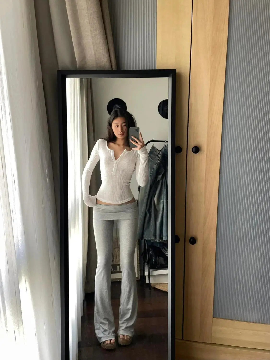 Bxoxo Gray High Waist Basic Flared Pants Solid Color Jogging Fitness Yoga Trousers Slim Korean Fashion Casual Streetwear Lady