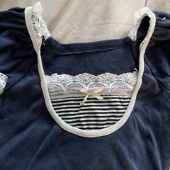 BXOXO Kawaii Bow Lace Trim T-shirt Vintage Striped Patchwork Slim Fit Crop Top Y2K Aesthetic Fairy Grunge Retro Tees Women