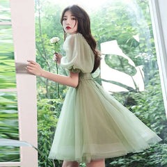 BXOXO Green Sweat Puff Sleeve Lady Girl Women Princess Bridesmaid Banquet Party Ball Prom Short Dress Gown Sexy Bandeau Backless Club