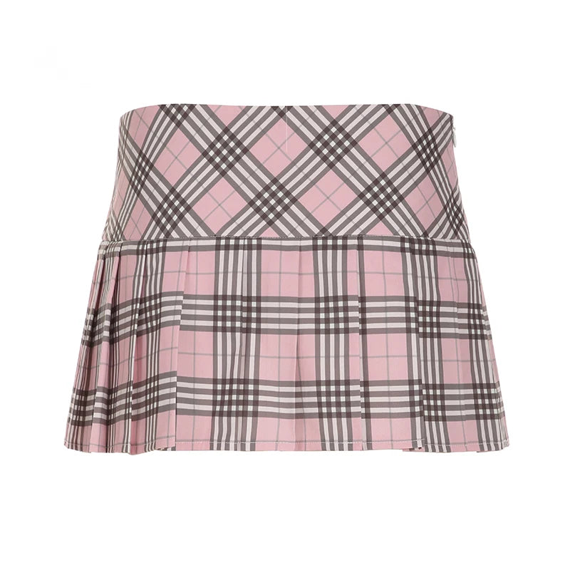 BXOXO Preppy Pink Plaid Mini Pleated Skirt Fashion Cute Chic Y2K Women New Summer Clothing All-Match Hotsweet