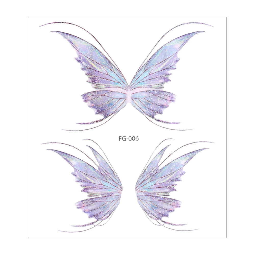 BXOXO 3D Fairy Butterfly Wings Shiny Tattoo Sticker Waterproof Eyes Face Body Art Fake Tattoos For Women Makeup Dance Music Festival