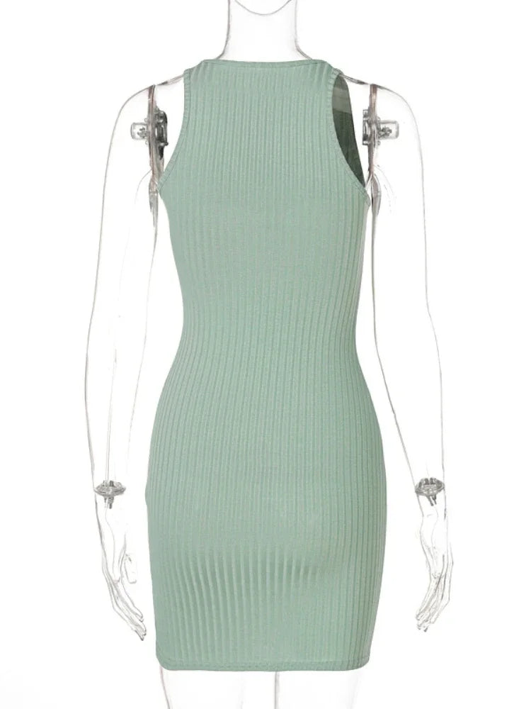 BXOXO Sexy Zipper Deep V Neck Rib Knitting Bodycon Dress Women Sleeveless Solid Color Skinny Mini Dress Elegant Club Party Vestidos