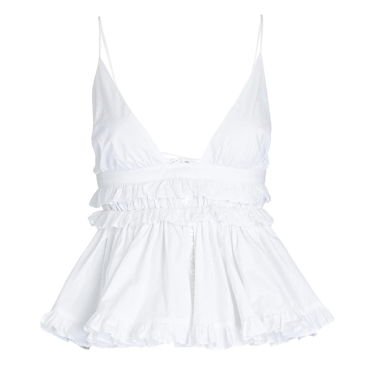 Bxoxo Women Camisole Tops White Frill Trim Deep V Neck Spaghetti Strap Backless Layered Ruffle Tank Tops Casual Vest